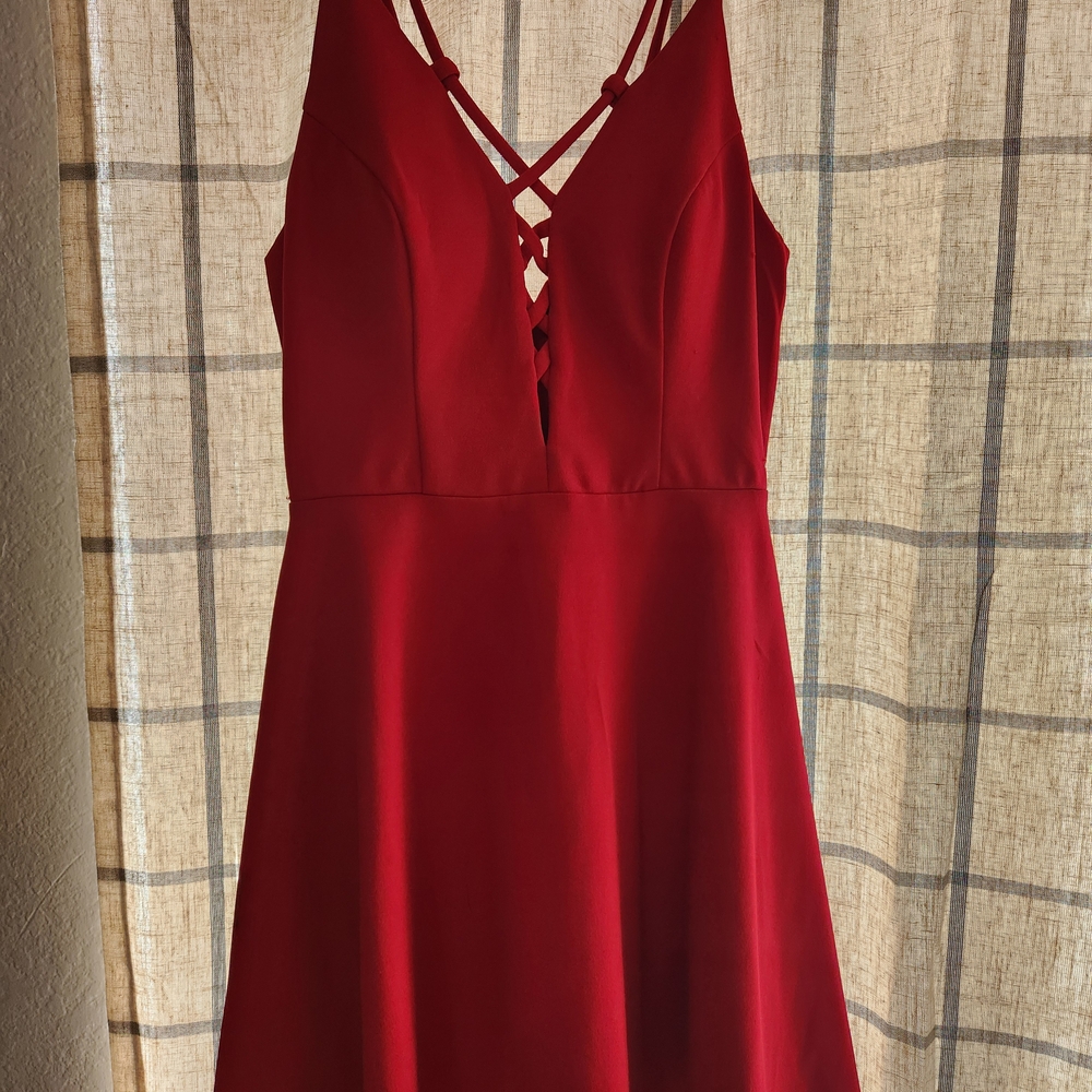 Speechless Red Plunge Neck A-Line Cocktail Dress